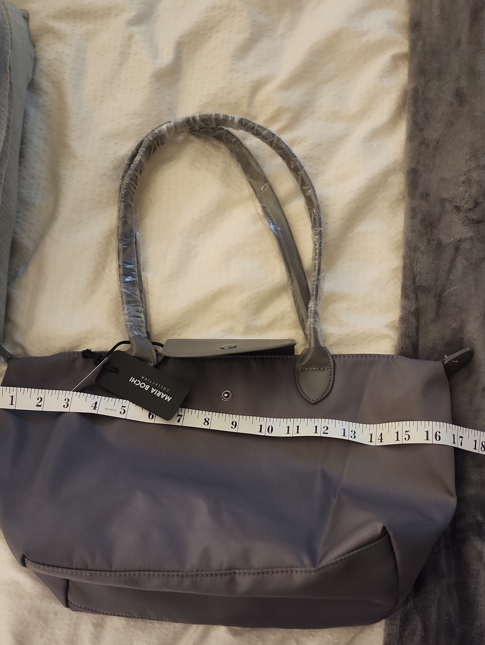 Maria Bochi Nylon Tote in Grey. Foldable Packable